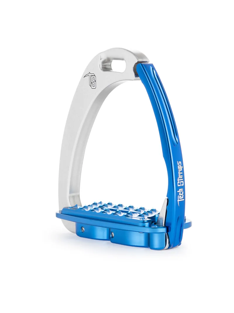 Tech Venice Medium Sloped Safety Stirrups-Silver/Blue