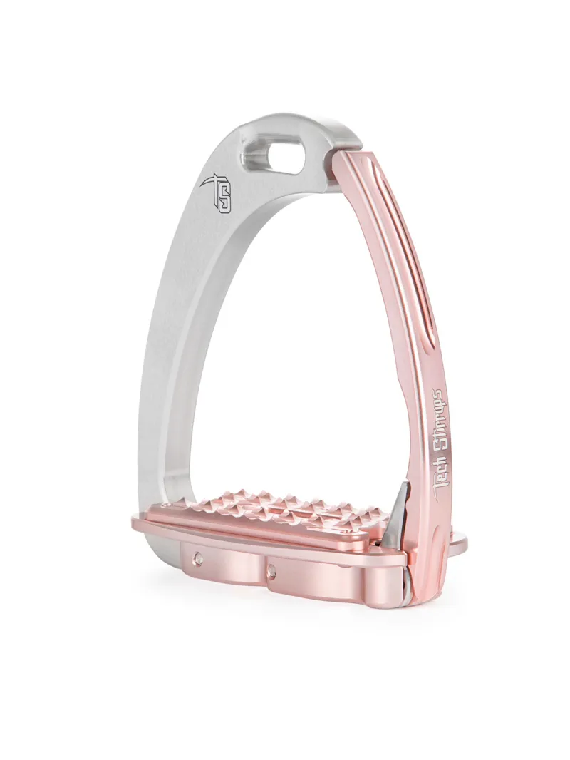 Tech Venice Medium Sloped Safety Stirrups-Silver/Rose Gold