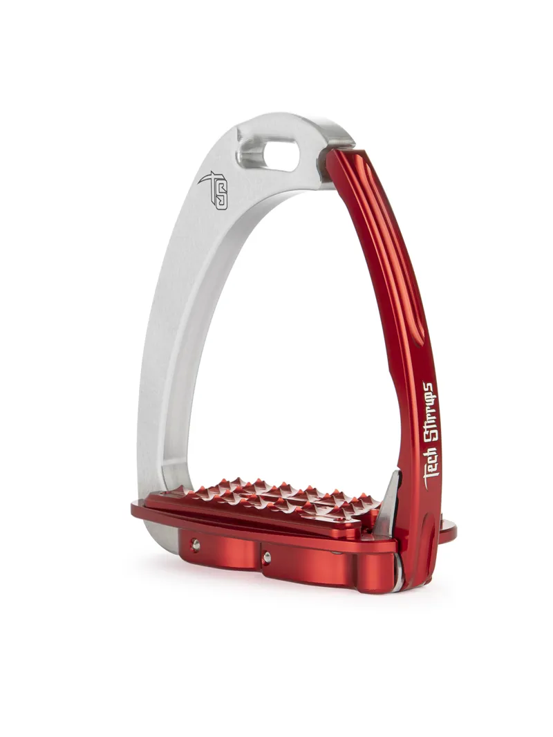 Tech Venice Medium Sloped Safety Stirrups-Silver/Red